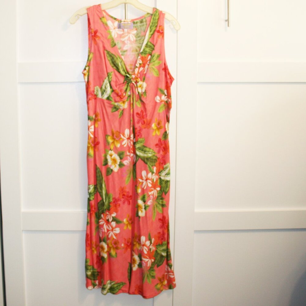 Island Scent Pink with Florals Sleeveless V-Neck Dress Size L